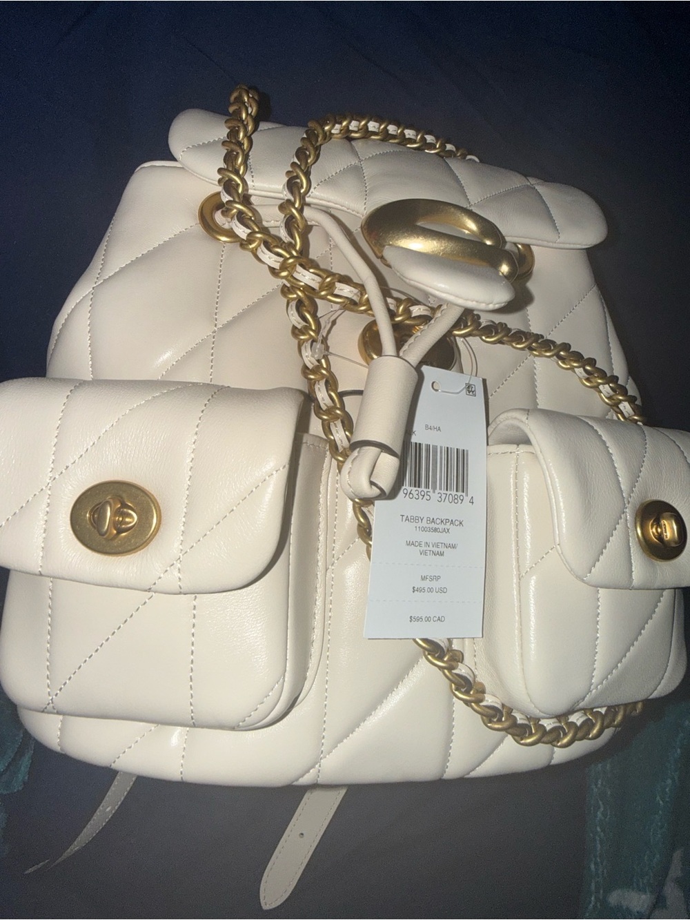 New With Tags 🎉Coach Cream Quilted Leather Backpack with Gold Chain Straps🎉 - Picture 7 of 9